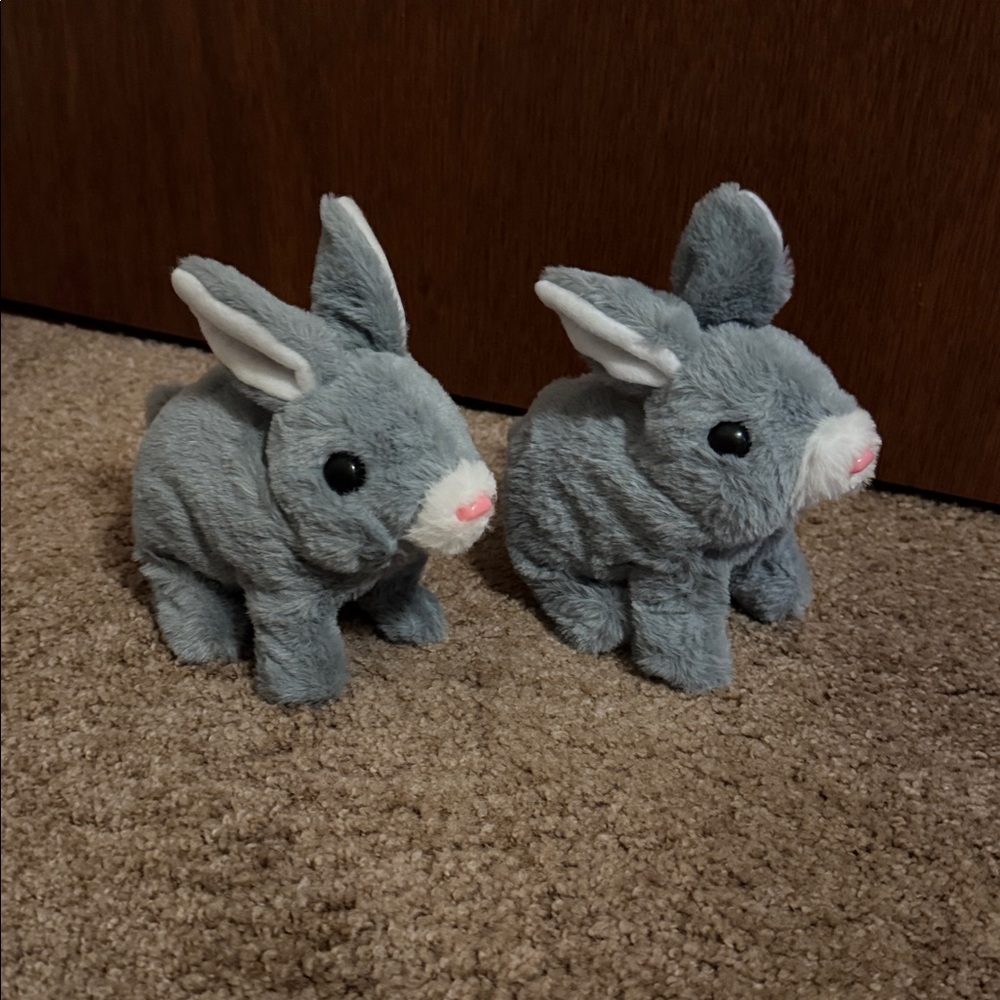 Gray Plush Jumping Bunny Toy for Small Children or Pets